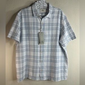 Folk Curtis Button Up Shirt Linen Blend Short Sleeve Shirt Plaid